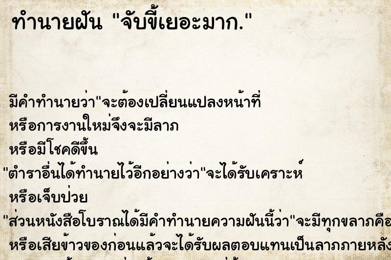 ทำนายฝัน จับขี้เยอะมาก. ทำนายฝัน จับขี้เยอะมาก.