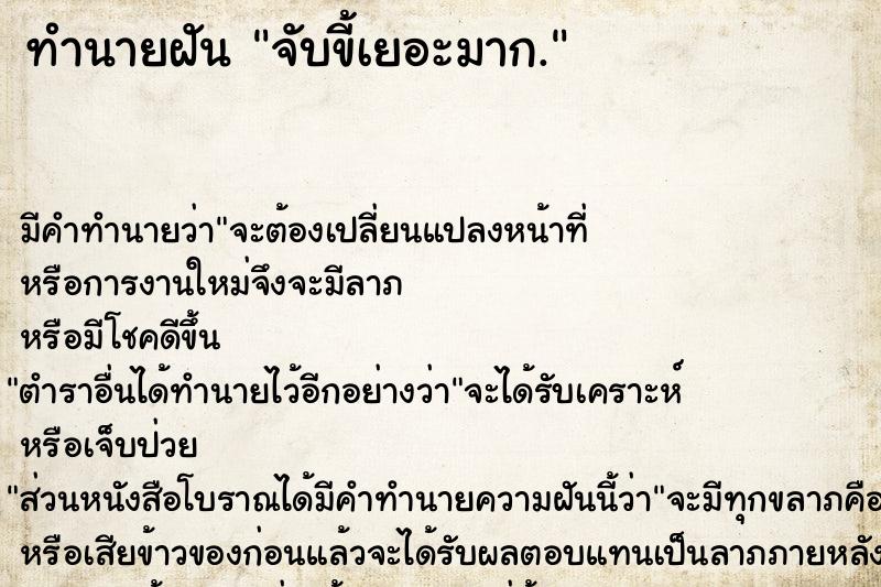 ทำนายฝัน จับขี้เยอะมาก. ตำราโบราณ แม่นที่สุดในโลก