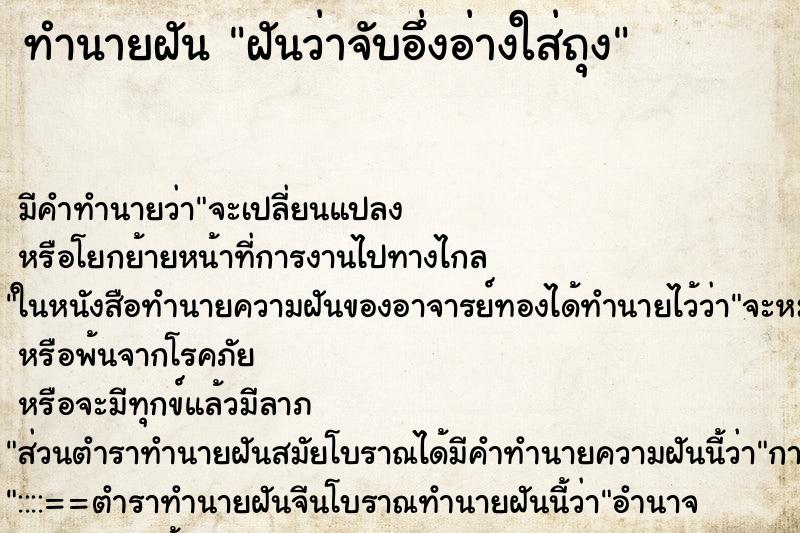 ทำนายฝัน ฝันว่าจับอึ่งอ่างใส่ถุง ทำนายฝัน ฝันว่าจับอึ่งอ่างใส่ถุง