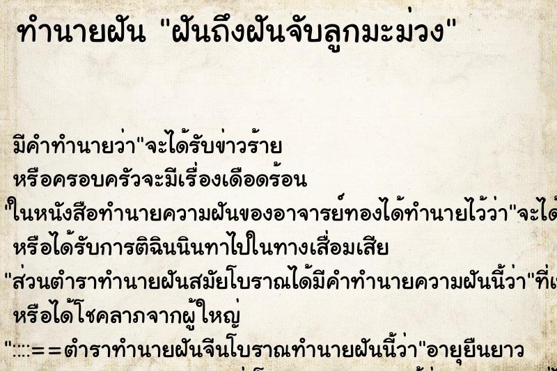 ทำนายฝัน ฝันถึงฝันจับลูกมะม่วง ทำนายฝัน ฝันถึงฝันจับลูกมะม่วง