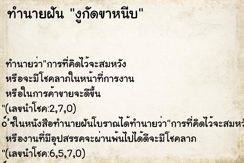 ทำนายฝันงูกัดขาหนีบ ทำนายฝันทำนายฝันงูกัดขาหนีบ