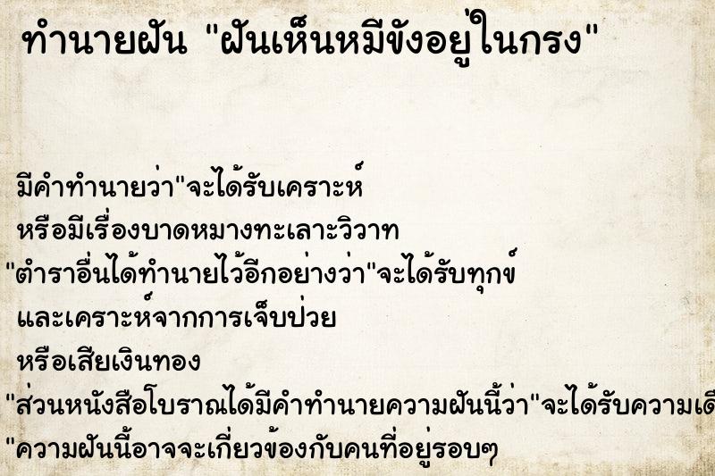 ทำนายฝันฝันเห็นหมีขังอยู่ในกรง ทำนายฝันทำนายฝันฝันเห็นหมีขังอยู่ในกรง