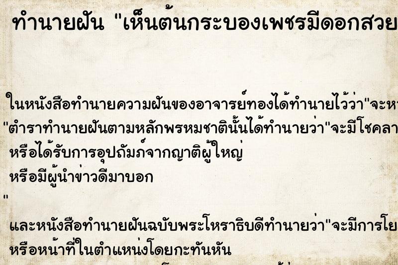 ทำนายฝันเห็นต้นกระบองเพชรมีดอกสวยงาม ทำนายฝันทำนายฝันเห็นต้นกระบองเพชรมีดอกสวยงาม