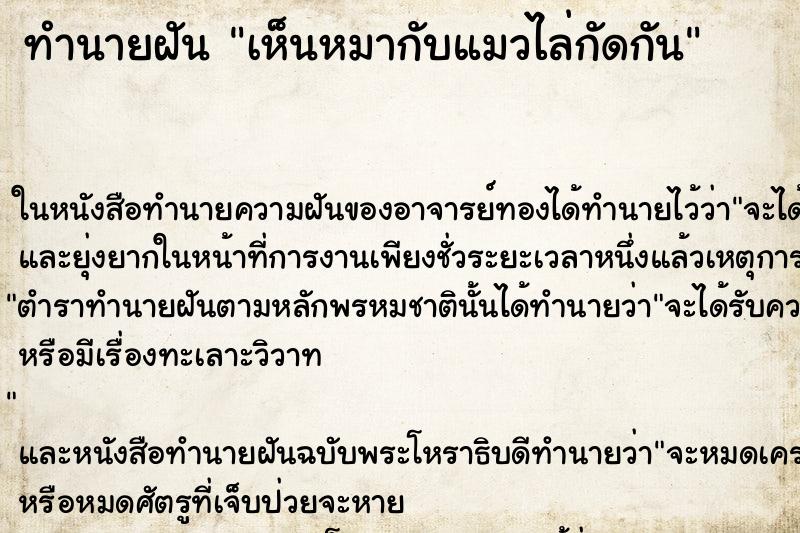ทำนายฝัน เห็นหมากับแมวไล่กัดกัน ทำนายฝัน เห็นหมากับแมวไล่กัดกัน