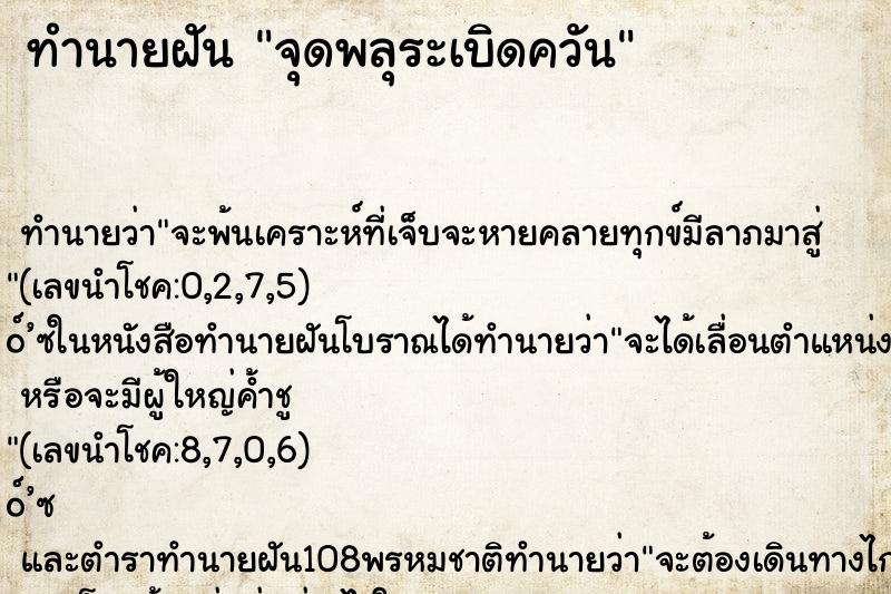 ทำนายฝันจุดพลุระเบิดควัน ทำนายฝันทำนายฝันจุดพลุระเบิดควัน