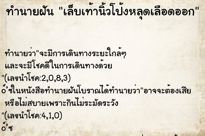 ทำนายฝัน เล็บเท้านิ้วโป้งหลุดเลือดออก ทำนายฝัน เล็บเท้านิ้วโป้งหลุดเลือดออก