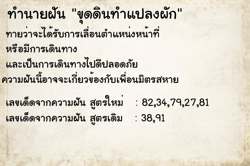 ทำนายฝันทำนายฝันขุดดินทำแปลงผัก