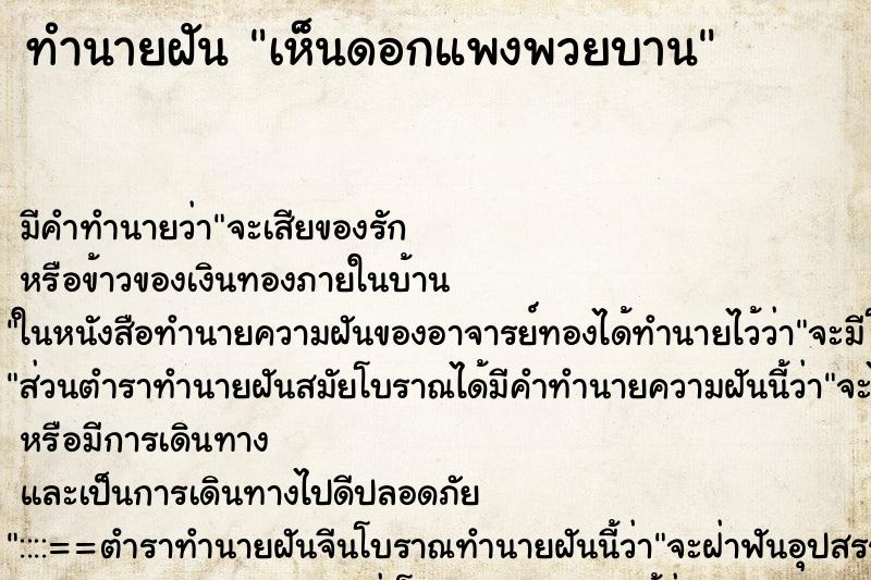 ทำนายฝันทำนายฝันเห็นดอกแพงพวยบาน