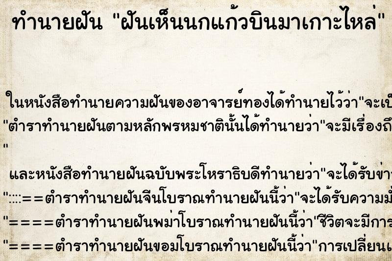 ทำนายฝัน ฝันเห็นนกแก้วบินมาเกาะไหล่ ตำราโบราณ แม่นที่สุดในโลก