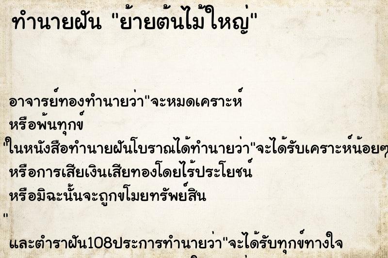 ทำนายฝันทำนายฝันย้ายต้นไม้ใหญ่