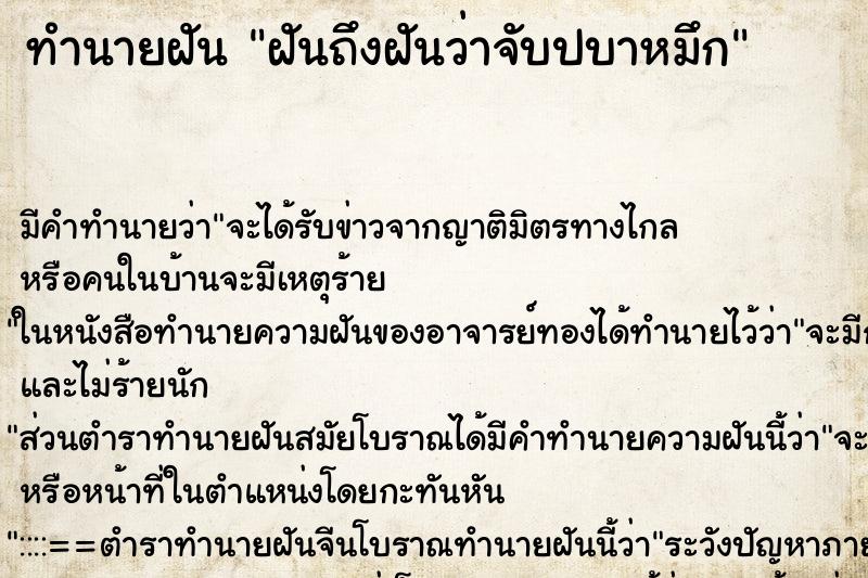 ทำนายฝัน ฝันถึงฝันว่าจับปบาหมึก ทำนายฝัน ฝันถึงฝันว่าจับปบาหมึก