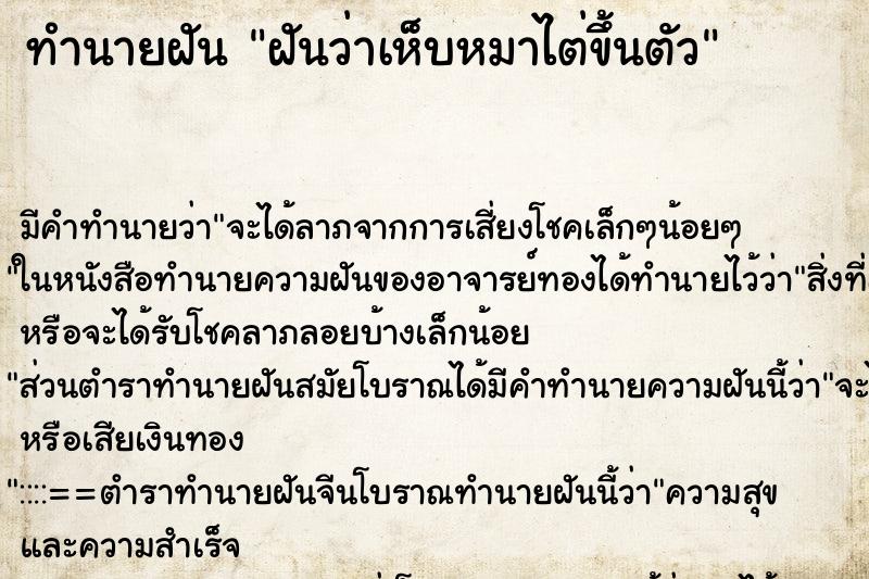 ทำนายฝันฝันว่าเห็บหมาไต่ขึ้นตัว ทำนายฝันทำนายฝันฝันว่าเห็บหมาไต่ขึ้นตัว
