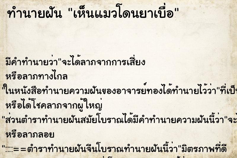 ทำนายฝัน เห็นแมวโดนยาเบื่อ ทำนายฝัน เห็นแมวโดนยาเบื่อ