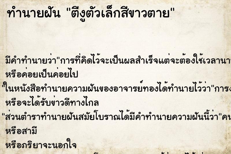 ทำนายฝันทำนายฝันตีงูตัวเล็กสีขาวตาย