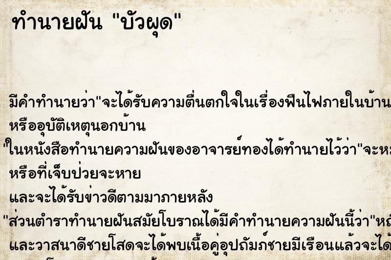 ทำนายฝันบัวผุด ทำนายฝันทำนายฝันบัวผุด