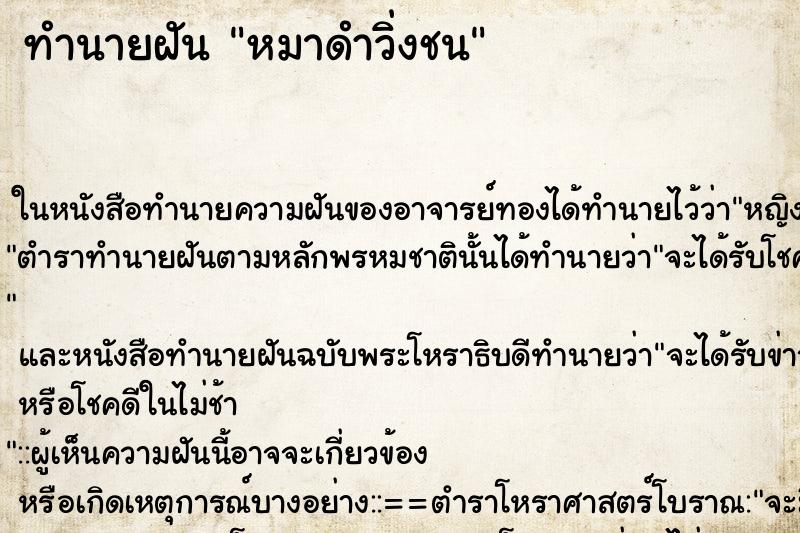 ทำนายฝัน หมาดำวิ่งชน ตำราโบราณ แม่นที่สุดในโลก