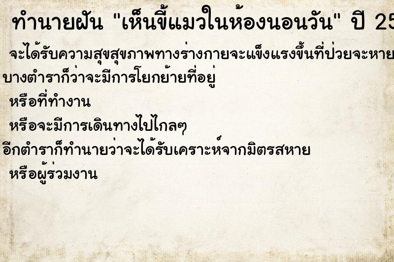 ทำนายฝัน เห็นขี้แมวในห้องนอนวัน