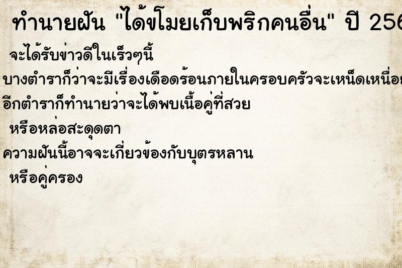 ทำนายฝันได้ขโมยเก็บพริกคนอื่น ทำนายฝันทำนายฝันได้ขโมยเก็บพริกคนอื่น