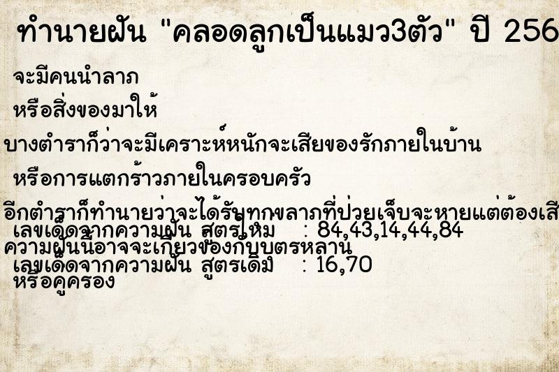 ทำนายฝัน คลอดลูกเป็นแมว3ตัว แม่นๆ ฟรี ด้วยตำราหนังสือทำนายฝันโบราณ ทำนายฝันคลอดลูกเป็นแมว3ตัว