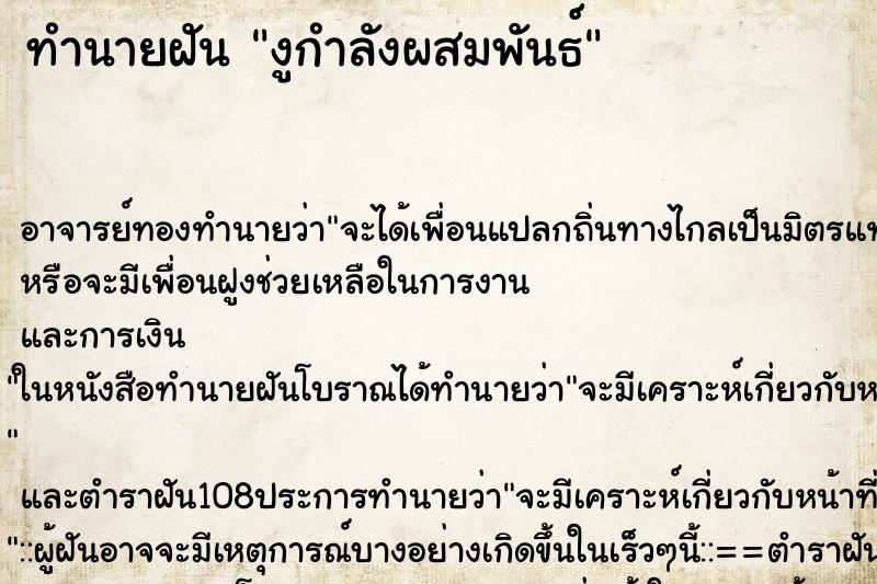 ทำนายฝันทำนายฝันงูกำลังผสมพันธ์
