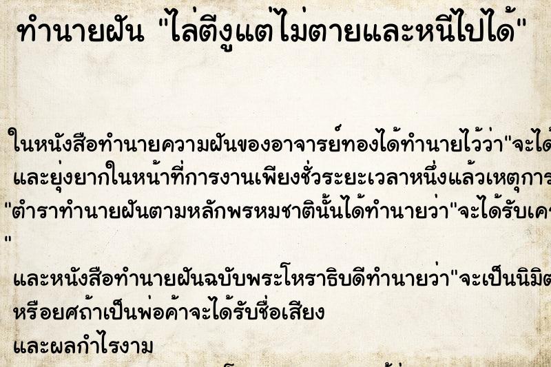 ทำนายฝัน ไล่ตีงูแต่ไม่ตายและหนีไปได้ แม่นๆ ฟรี ด้วยตำราหนังสือทำนายฝันโบราณ ทำนายฝันไล่ตีงูแต่ไม่ตายและหนีไปได้