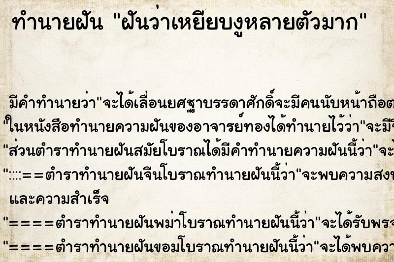 ทำนายฝัน ฝันว่าเหยียบงูหลายตัวมาก ทำนายฝัน ฝันว่าเหยียบงูหลายตัวมาก