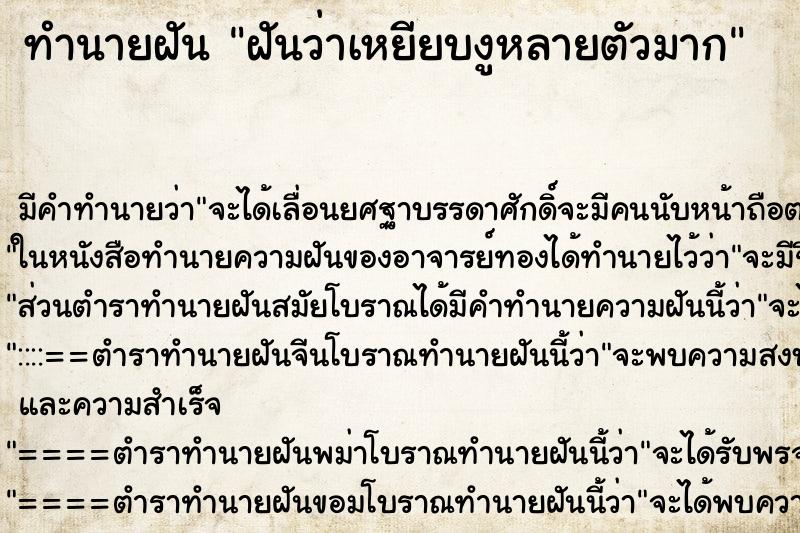 ทำนายฝัน ฝันว่าเหยียบงูหลายตัวมาก ตำราโบราณ แม่นที่สุดในโลก