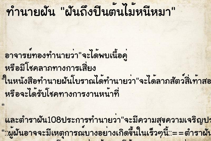 ทำนายฝันทำนายฝันฝันถึงปีนต้นไม้หนีหมา