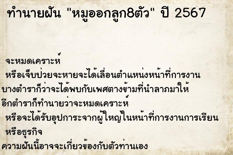 ทำนายฝัน หมูออกลูก8ตัว ทำนายฝัน หมูออกลูก8ตัว
