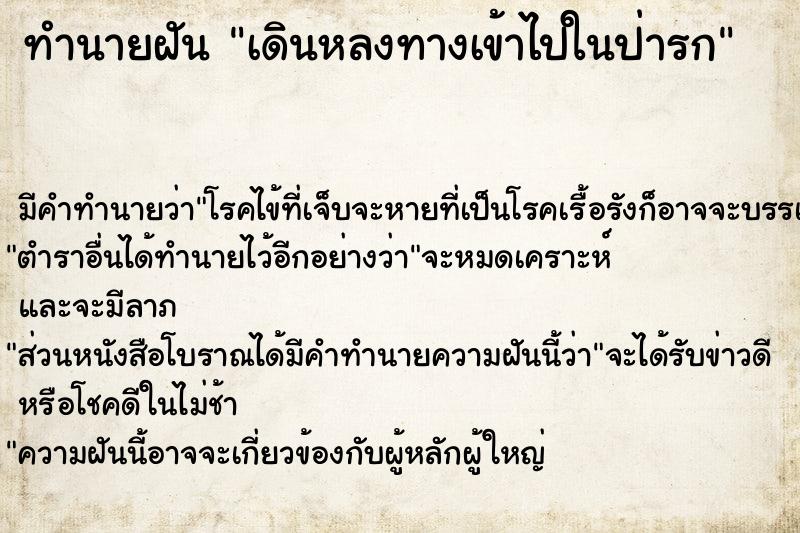 ทำนายฝัน เดินหลงทางเข้าไปในป่ารก ทำนายฝัน เดินหลงทางเข้าไปในป่ารก