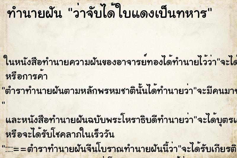 ทำนายฝัน ว่าจับได้ใบแดงเป็นทหาร ทำนายฝัน ว่าจับได้ใบแดงเป็นทหาร