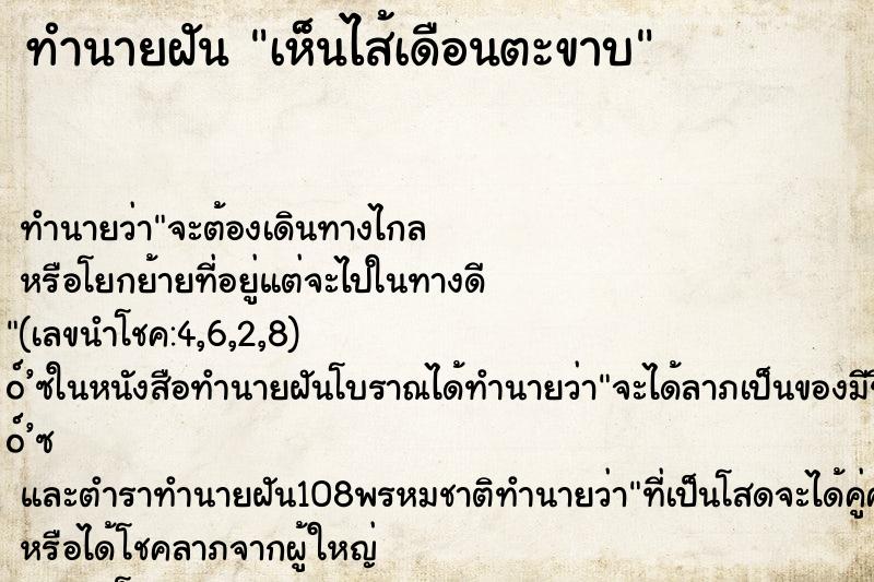 ทำนายฝันเห็นไส้เดือนตะขาบ ทำนายฝันทำนายฝันเห็นไส้เดือนตะขาบ