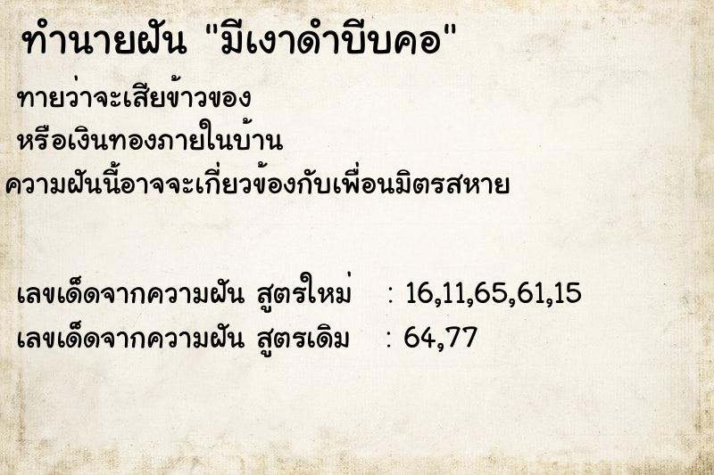 ทำนายฝันมีเงาดำบีบคอ ทำนายฝันทำนายฝันมีเงาดำบีบคอ