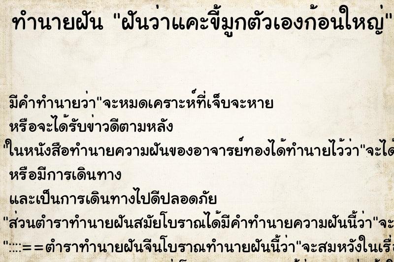 ทำนายฝัน ฝันว่าแคะขี้มูกตัวเองก้อนใหญ่ ตำราโบราณ แม่นที่สุดในโลก