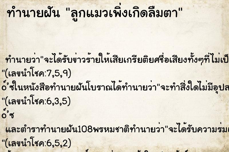 ทำนายฝันทำนายฝันลูกแมวเพิ่งเกิดลืมตา