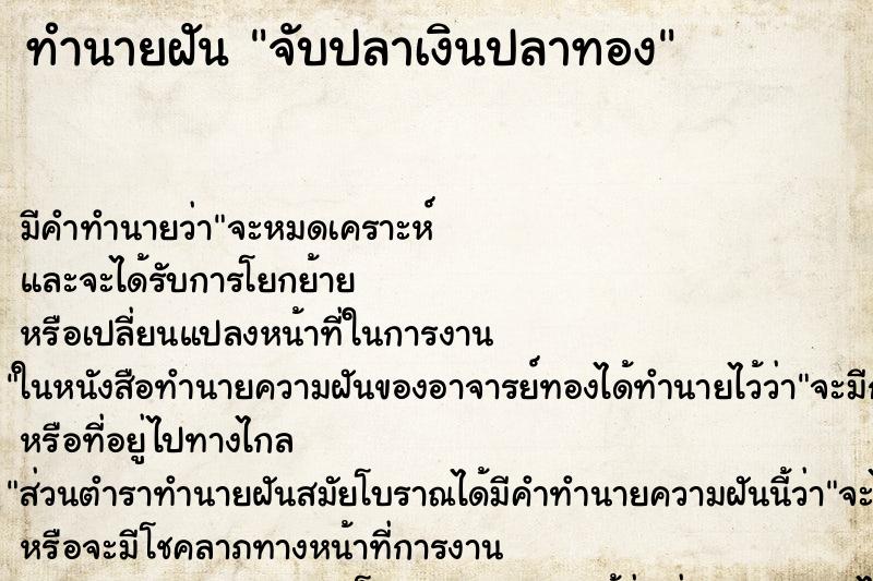 ทำนายฝัน จับปลาเงินปลาทอง ทำนายฝัน จับปลาเงินปลาทอง