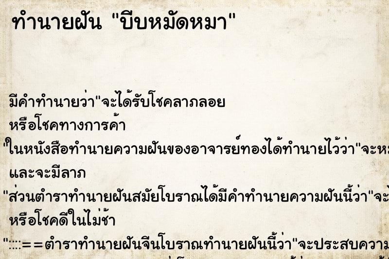 ทำนายฝัน บีบหมัดหมา ทำนายฝัน บีบหมัดหมา