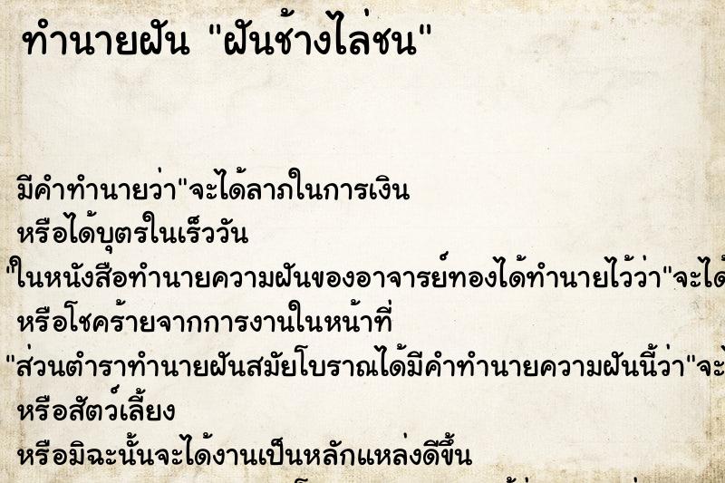 ทำนายฝันฝันช้างไล่ชน ทำนายฝันทำนายฝันฝันช้างไล่ชน