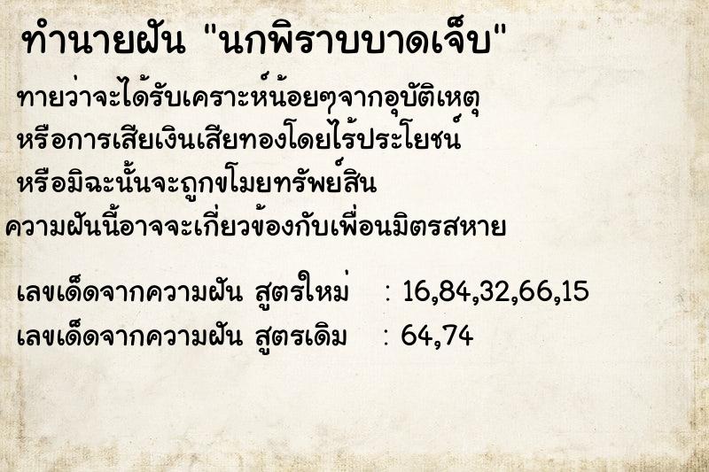 ทำนายฝันนกพิราบบาดเจ็บ ทำนายฝันทำนายฝันนกพิราบบาดเจ็บ