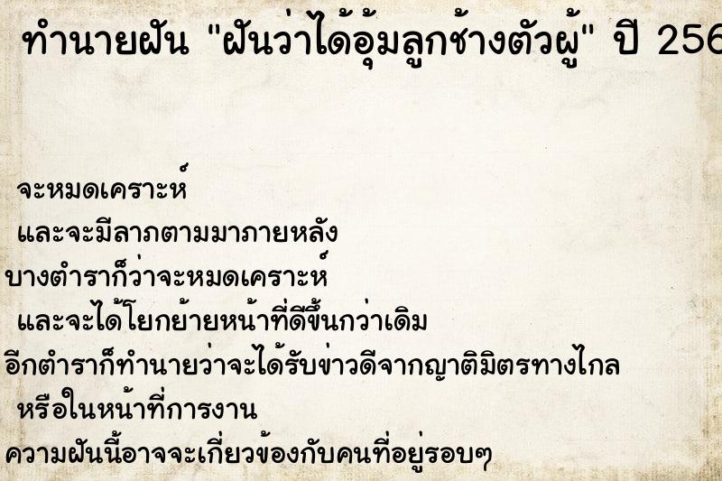 ทำนายฝันทำนายฝันฝันว่าได้อุ้มลูกช้างตัวผู้
