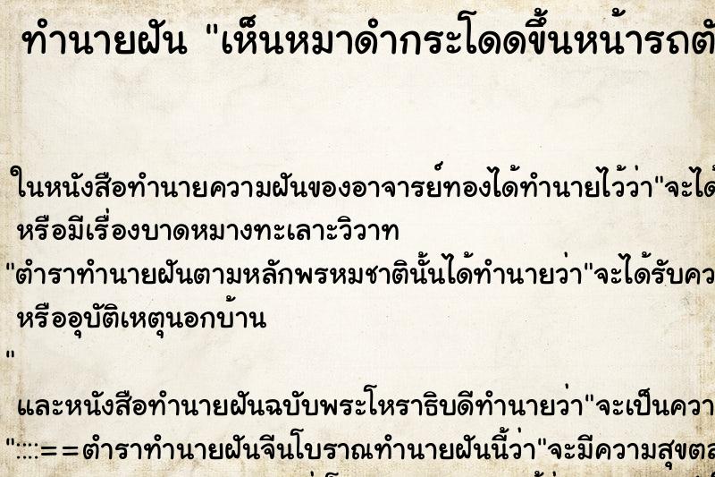 ทำนายฝัน เห็นหมาดำกระโดดขึ้นหน้ารถตัวเอง