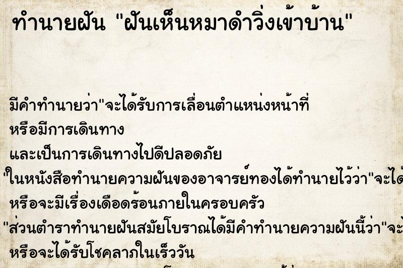 ทำนายฝันทำนายฝันฝันเห็นหมาดำวิ่งเข้าบ้าน