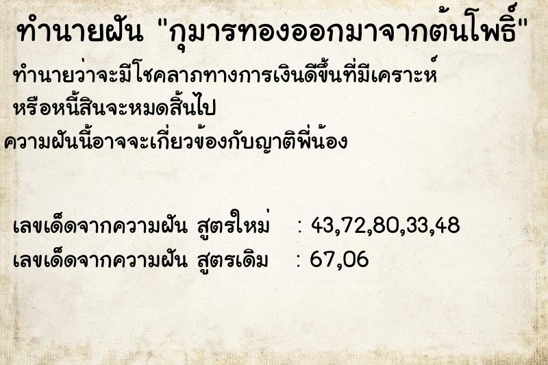 ทำนายฝัน กุมารทองออกมาจากต้นโพธิ์