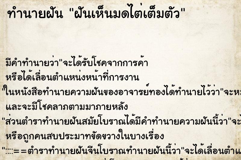 ทำนายฝัน ฝันเห็นมดไต่เต็มตัว ตำราโบราณ แม่นที่สุดในโลก