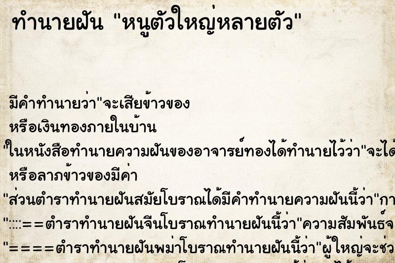 ทำนายฝัน หนูตัวใหญ่หลายตัว ทำนายฝัน หนูตัวใหญ่หลายตัว