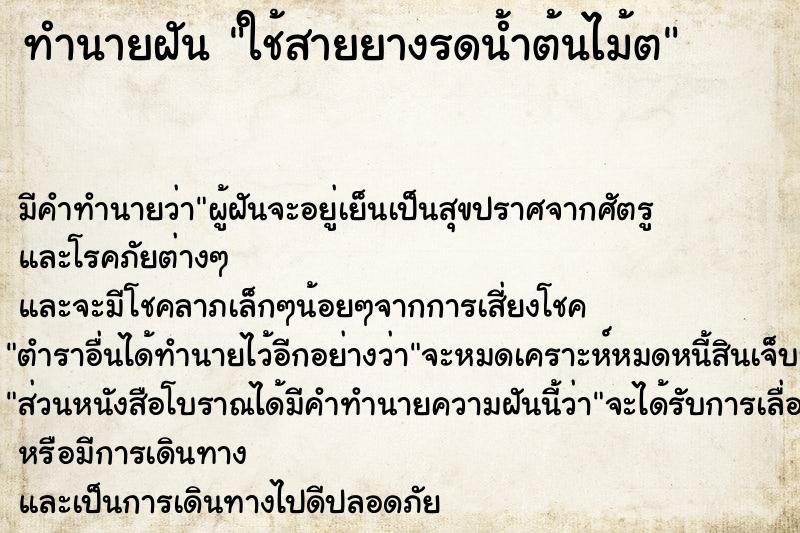 ทำนายฝันใช้สายยางรดน้ำต้นไม้ต ทำนายฝันทำนายฝันใช้สายยางรดน้ำต้นไม้ต