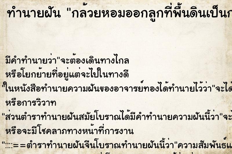 ทำนายฝัน กล้วยหอมออกลูกที่พื้นดินเป็นกอมีหลายกอผลใหญ่มาก ทำนายฝัน กล้วยหอมออกลูกที่พื้นดินเป็นกอมีหลายกอผลใหญ่มาก
