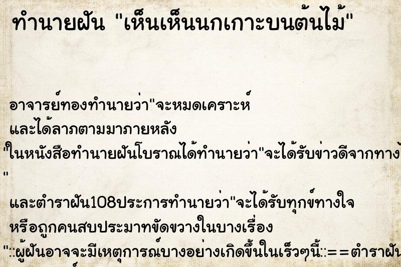 ทำนายฝันทำนายฝันเห็นเห็นนกเกาะบนต้นไม้