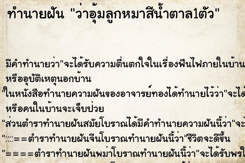 ทำนายฝัน ว่าอุ้มลูกหมาสีน้ำตาล1ตัว ทำนายฝัน ว่าอุ้มลูกหมาสีน้ำตาล1ตัว
