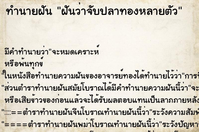 ทำนายฝัน ฝันว่าจับปลาทองหลายตัว ตำราโบราณ แม่นที่สุดในโลก